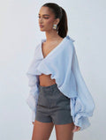 Balloon Sleeve Crop Shirt