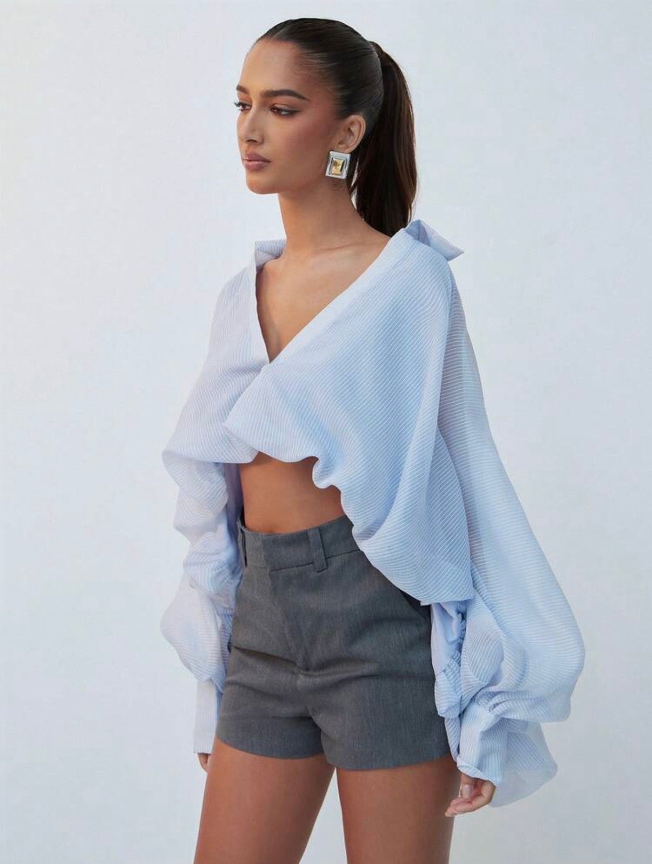 Balloon Sleeve Crop Shirt