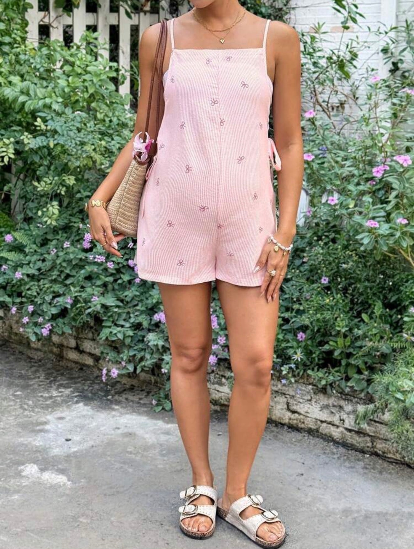 Bow Print Maternity Jumpsuit