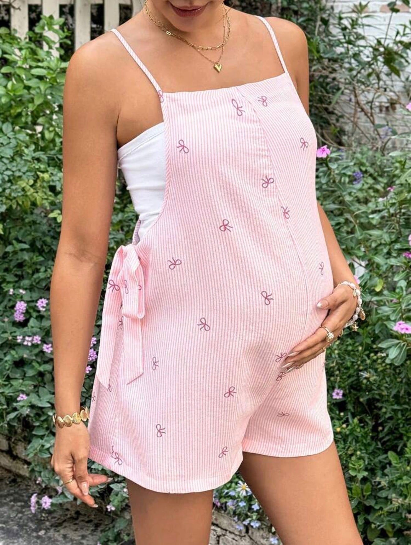 Bow Print Maternity Jumpsuit