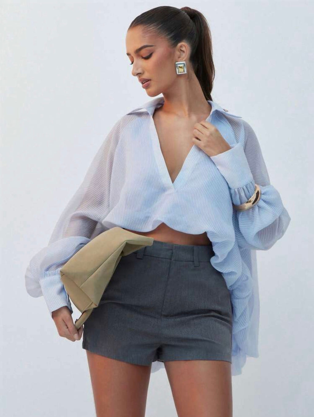 Balloon Sleeve Crop Shirt