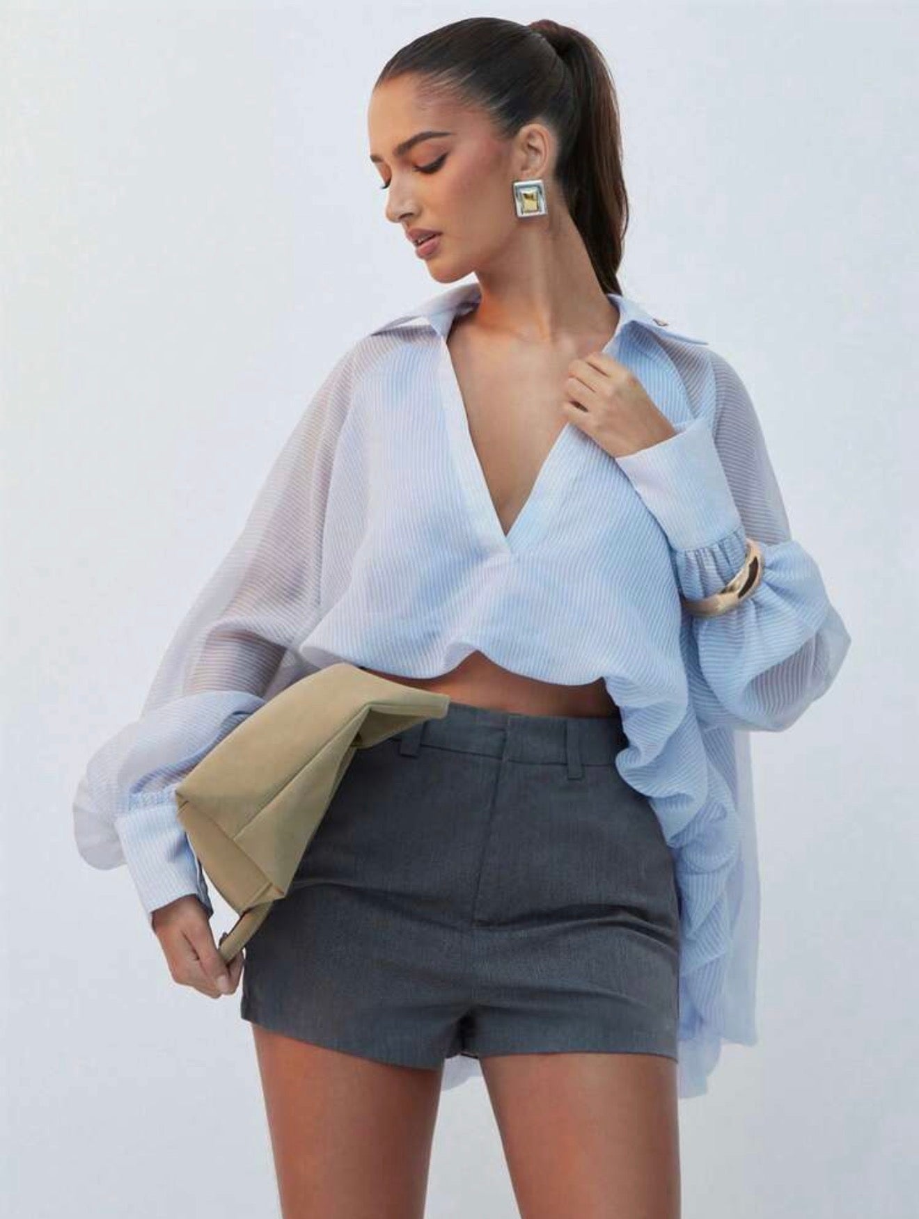 Balloon Sleeve Crop Shirt