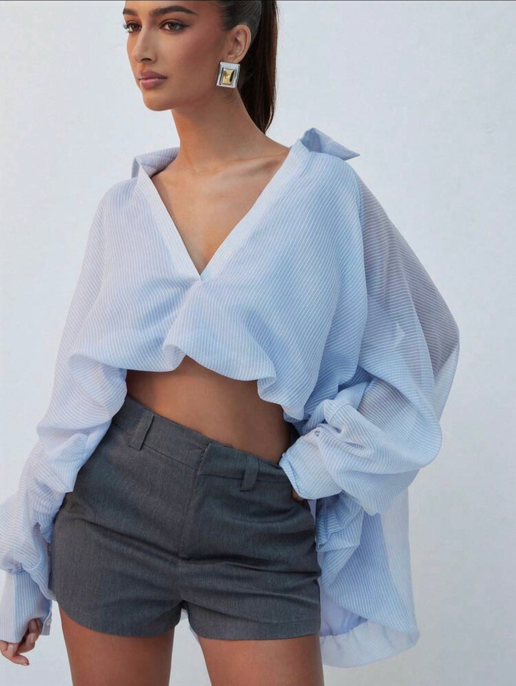 Balloon Sleeve Crop Shirt
