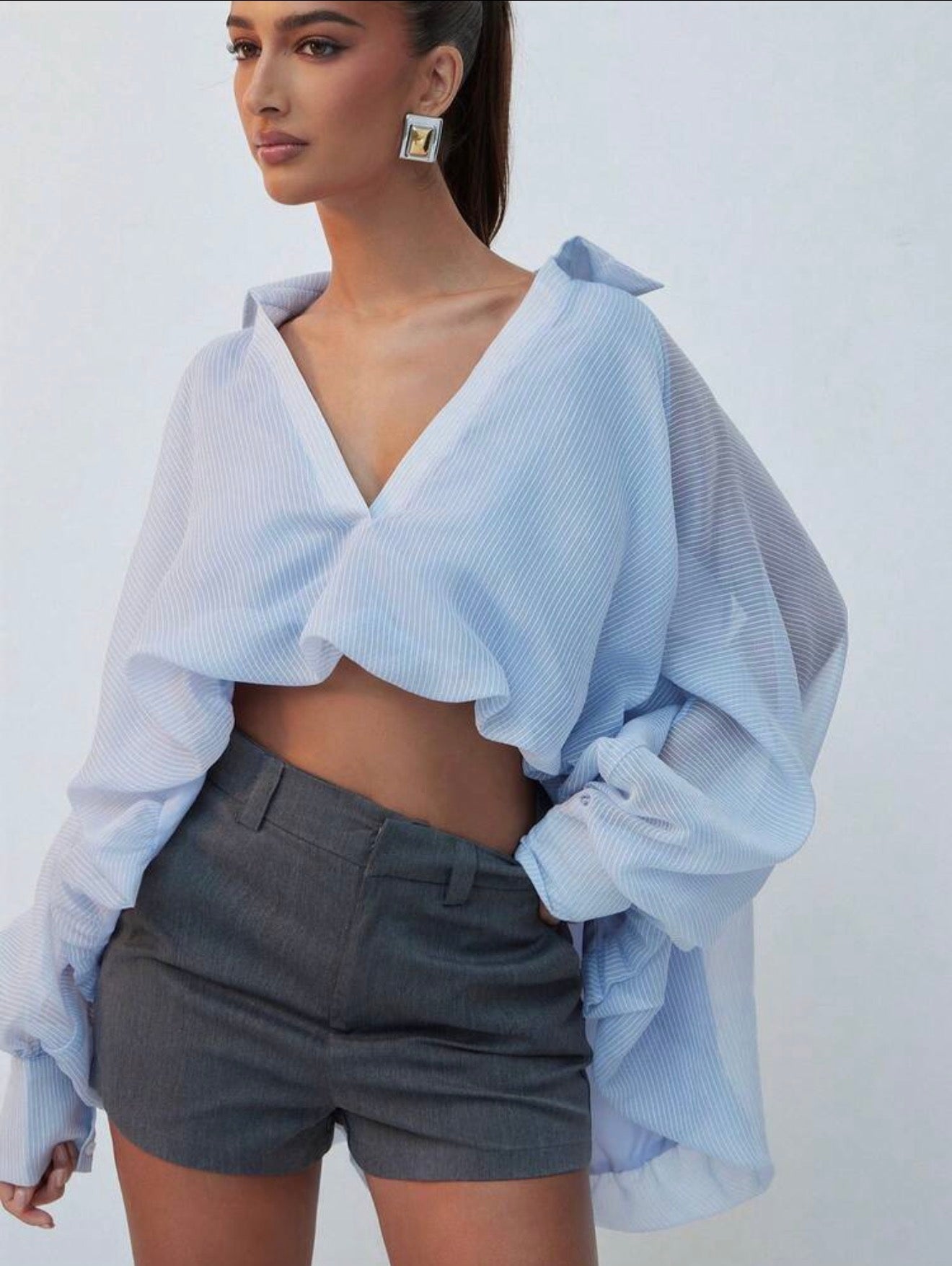 Balloon Sleeve Crop Shirt